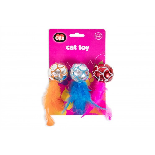 World of pets PLAY BALL WITH FEATHER TAIL-3 PACK