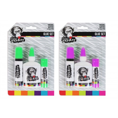 Cheeky Monkey GLUE SET 3 PACK 2 ASSORTED COLOURS