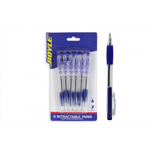  RETRACTABLE BALL POINT PEN PACK OF 6 BLUE INK