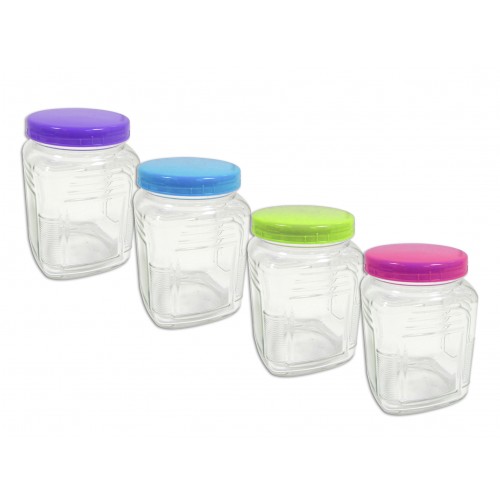 Brights Kitchenware GLASS JAR WITH LID 4 ASSORTED COLOURS