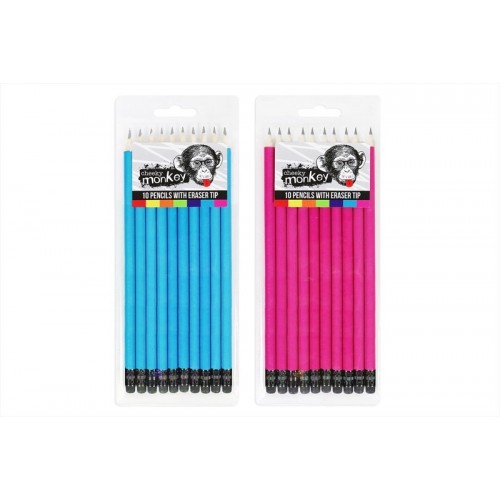Cheeky Monkey PENCILS WITH ERASER 10 PACK 2 ASSORTED COLOURS