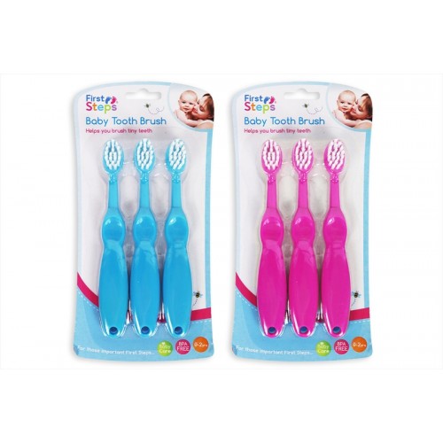 First Steps Baby Tooth Brushes 3 Pack 2 Assorted Colours