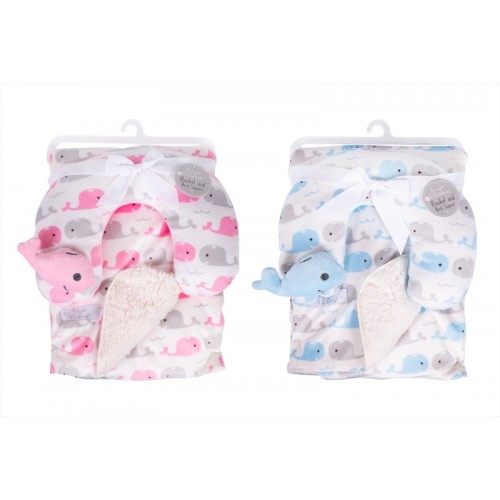 Hugs & Kisses BLANKET & NECK SUPPORT 2 PIECE 2 ASSORTED COLOURS
