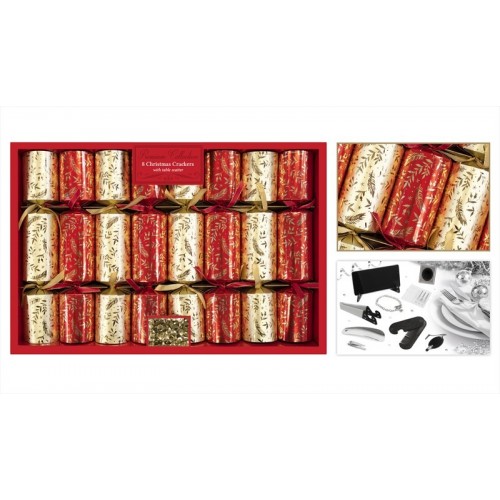 EIGHT PACK PREMIUM RED & GOLD LEAF CRACKERS 13.5"