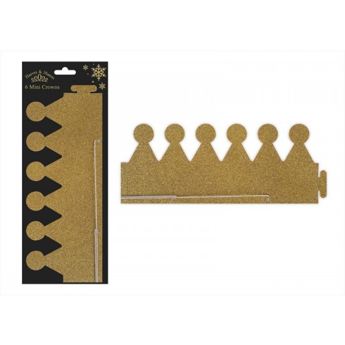 Harvey & Mason PACK OF SIX GOLD GLITTER PARTY CROWNS