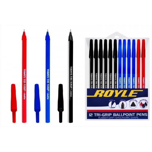 Royle PACK OF 12 TRI BALLPOINT PENS IN BLACK, BLUE & RED