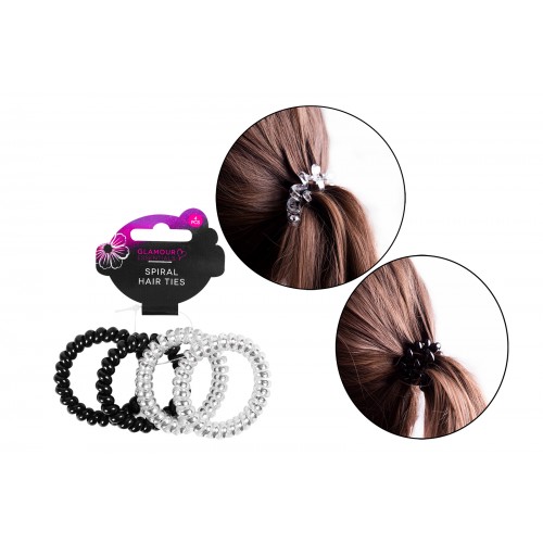 Glamour Essentials SPIRAL HAIR TIES 4 PACK 2 ASSORTED COLOURS
