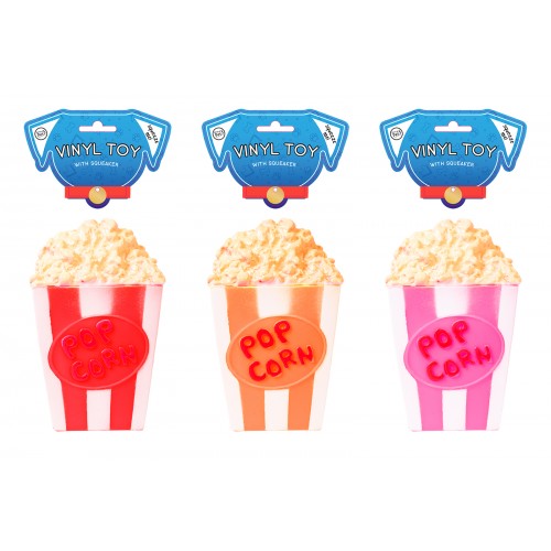 World of pets VINYL POPCORN DOG TOY 3 ASSORTED COLOURS