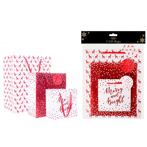 RSW Christmas Red Gift Bags 3 Pack 3 Assorted Designs