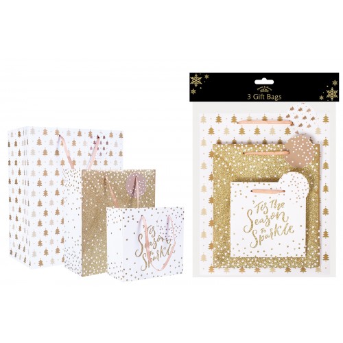 RSW Christmas Gold Gift Bags 3 Pack 3 Assorted Designs