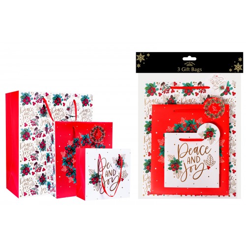RSW Christmas 3 Pack Red Berry Gift Bags 3 Assorted Designs
