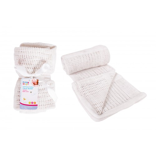 First Steps PURE COTTON CELLULAR  BLANKET 70X90CM WHITE