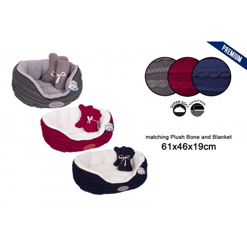 Sweet Dreams ROUND KNITTED PET BED GIFT SET MEDIUM 3 COLOURS