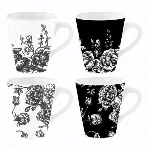 Mad About Mugs 11OZ MUGS BLACK & WHITE ROSE DESIGNS