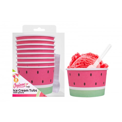 Bello WATERMELON ICE CREAM TUBS & SPOONS 8 PACK