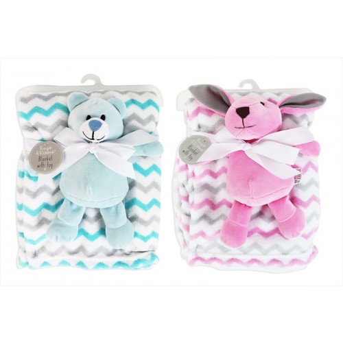 Hugs & Kisses BABY COMFORT BLANKET WITH TOY 2 ASSORTED COLOURS